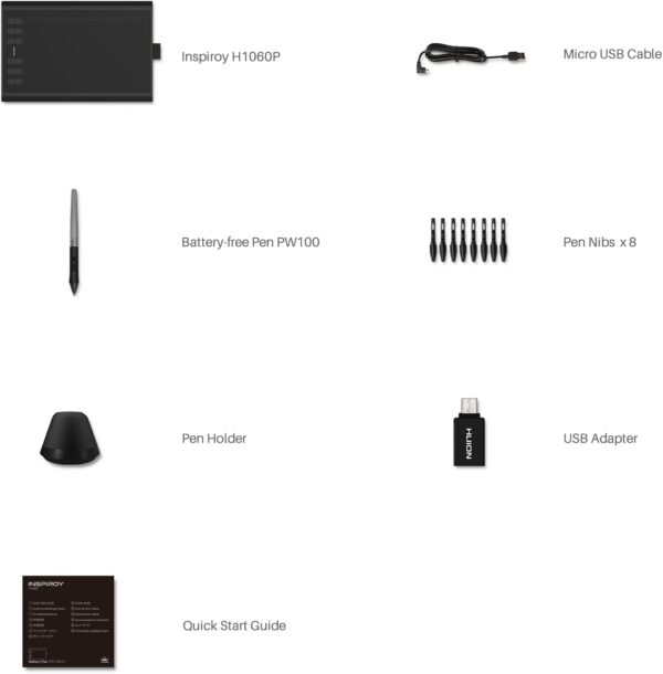 HUION Inspiroy H1060P Graphics Drawing Tablet with 8192 Pressure Sensitivity Battery-Free Stylus and 12 Customized Hot Keys, 10 x 6.25 inches Digital Art Tablet for Mac, Windows PC and Android - Image 9