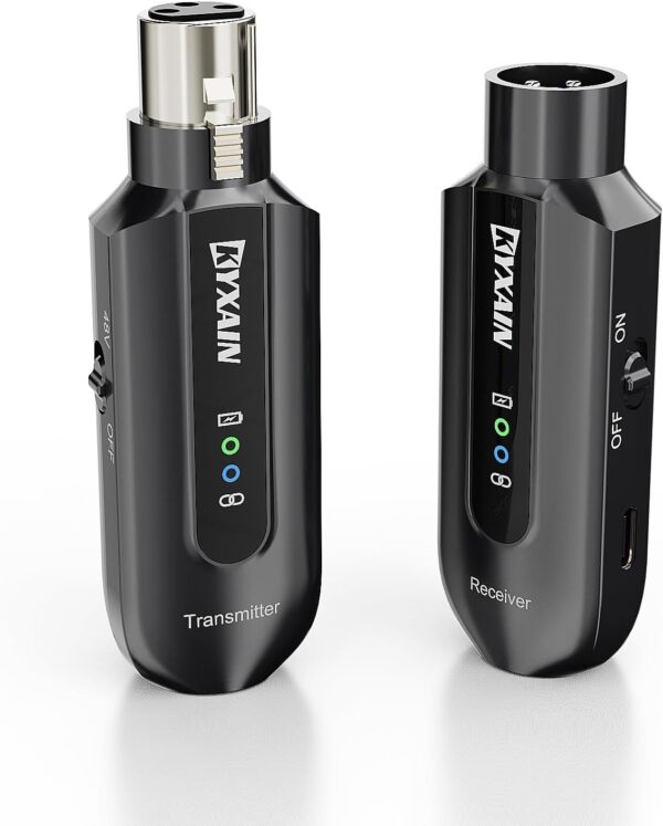 2.4GHz Wireless Microphone System XLR Mic Adapter, Audio Dynamic Transmitter Receiver for Mixer PA Speaker and DSLR Camera, 48V Phantom Power for Condenser Mic