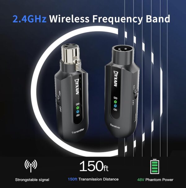 2.4GHz Wireless Microphone System XLR Mic Adapter, Audio Dynamic Transmitter Receiver for Mixer PA Speaker and DSLR Camera, 48V Phantom Power for Condenser Mic - Image 2