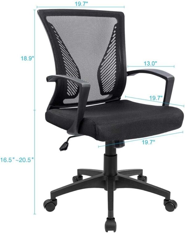 Furmax Office Chair Ergonomic Computer Desk Mesh Chair Mid Back Swivel Lumbar Support with Armrest (Black) - Image 3
