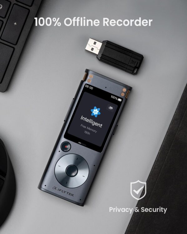 Offline Voice Recorder with Playback, Secure Digital Recorder with AI Transcription, 5-Language Voice-to-Text, Noise Reduction, AI Voice Recorder for Meetings, Interviews, Learning - Image 4