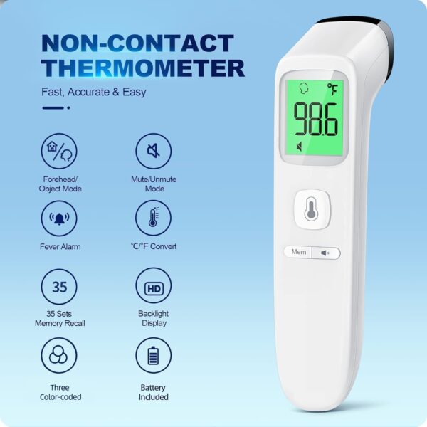 No-Touch Thermometer for Adults and Kids, Accurate Digital Baby Thermometer, FSA HSA Eligible, Fever Alarm & Silent Mode, 2 in 1 Forehead & Object Mode - Image 2