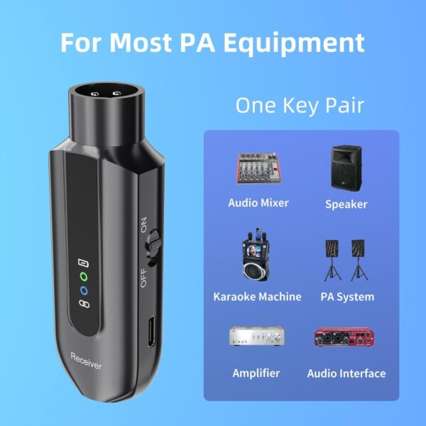 2.4GHz Wireless Microphone System XLR Mic Adapter, Audio Dynamic Transmitter Receiver for Mixer PA Speaker and DSLR Camera, 48V Phantom Power for Condenser Mic - Image 5