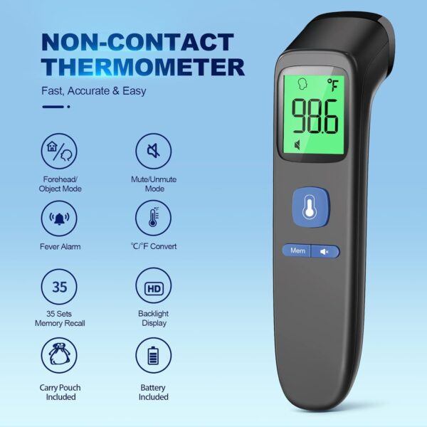 No-Touch Thermometer for Adults and Kids, Digital Baby Thermometer with Fever Alarm, 1 Second Fast Result, FSA HSA Eligible, Easy to use, 2 in 1 Mode - Image 2