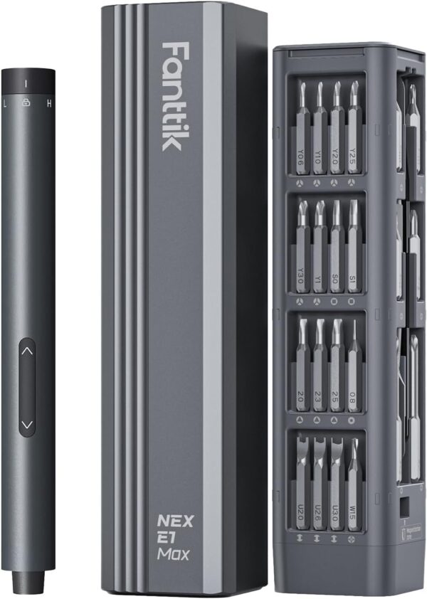 Fanttik E1 Max 3.7V Mini Electric Screwdriver, Precision Screwdriver Set, 50-in-1 Magnetic Bits, Magnetic Storage, 5/32''Hex, Repair Tool Kit for Electronics Phone Camera Laptop Watch - Grey