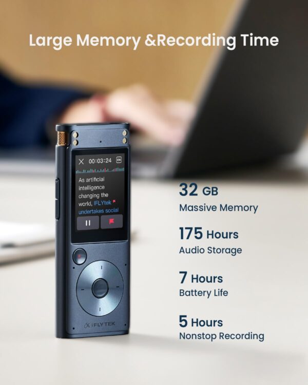 Offline Voice Recorder with Playback, Secure Digital Recorder with AI Transcription, 5-Language Voice-to-Text, Noise Reduction, AI Voice Recorder for Meetings, Interviews, Learning - Image 9