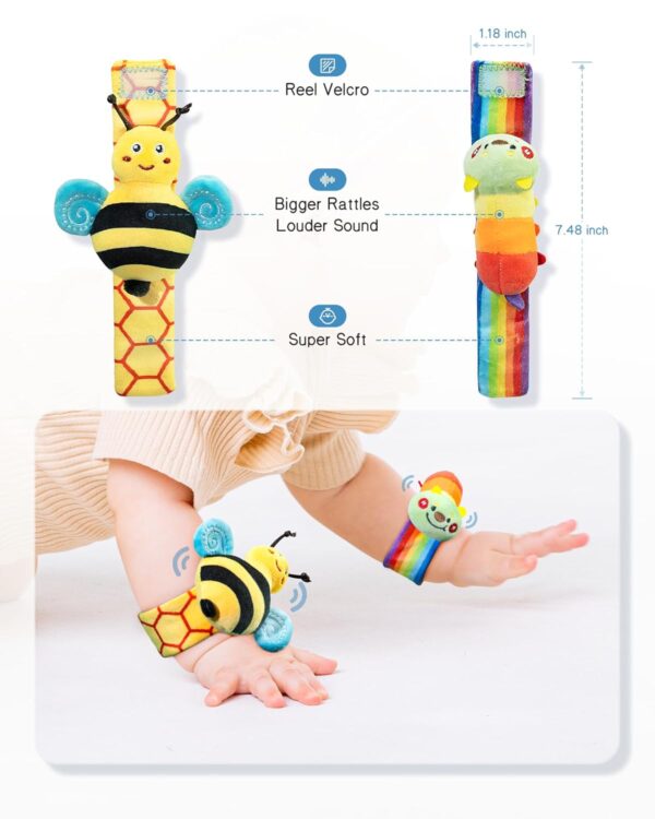 Infinno Baby Wrist Rattle Socks and Foot Finder Set, Perfect Baby Toys for 0-12 Months Newborn Boys and Girls As Baby Shower Gifts, Garden Bug Series - Image 7