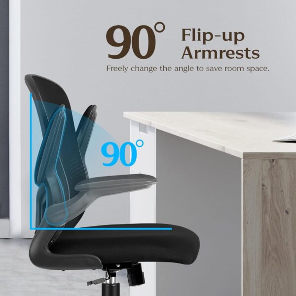 FelixKing Office Desk Chairs, Ergonomic PC Desk Chair with Wheels, Adjustable Lumbar Support and Height, Swivel Computer Chair with Flip-up Armrests, Ergo Mesh Backrest for Working (Black) - Image 6