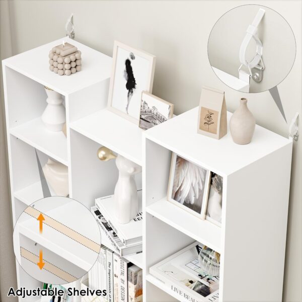 FOTOSOK Triple Wide 8 Tier Media Storage Tower Rack, White Bookshelf 71’’ Large CD DVD Storage Tower Rack with Adjustable Shelves, Tall Bookshelf Cube Storage Organizer Shelf for Home Office, White - Image 6