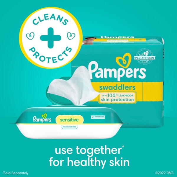Pampers Sensitive Baby Wipes, Water Based, Hypoallergenic and Unscented, 8 Flip-Top Packs, 4 Refill Packs (1008 Wipes Total) - Image 6