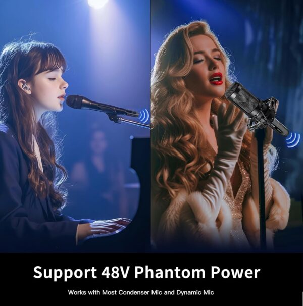 2.4GHz Wireless Microphone System XLR Mic Adapter, Audio Dynamic Transmitter Receiver for Mixer PA Speaker and DSLR Camera, 48V Phantom Power for Condenser Mic - Image 7