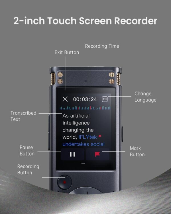 Offline Voice Recorder with Playback, Secure Digital Recorder with AI Transcription, 5-Language Voice-to-Text, Noise Reduction, AI Voice Recorder for Meetings, Interviews, Learning - Image 7