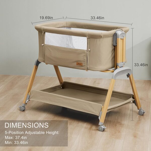 3 in 1 Baby Bassinet, Rocking Bassinets with Comfy Mattress and Wheels, Adjustable Height Bassinet Bedside Sleeper, Easy Folding Portable Crib for Newborn (Khaki) - Image 7