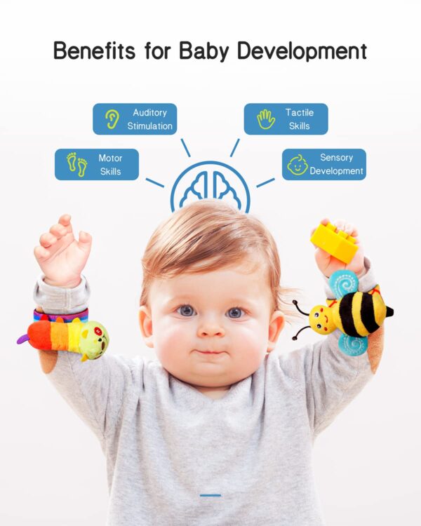 Infinno Baby Wrist Rattle Socks and Foot Finder Set, Perfect Baby Toys for 0-12 Months Newborn Boys and Girls As Baby Shower Gifts, Garden Bug Series - Image 4