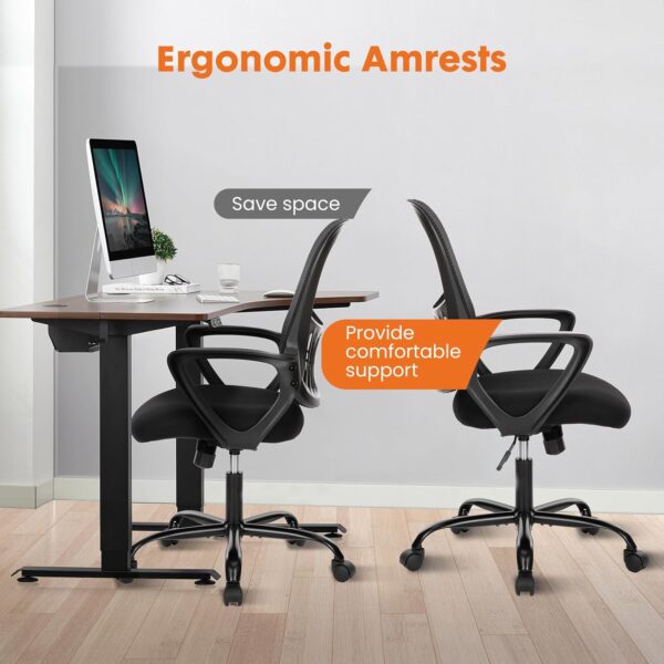 Sweetcrispy Office Computer Desk Managerial Executive Chair, Ergonomic Mid-Back Mesh Swivel Rolling Work with Wheels, Comfortable Lumbar Support, Comfy Arms for Home,Bedroom,Study,Student,Black - Image 5