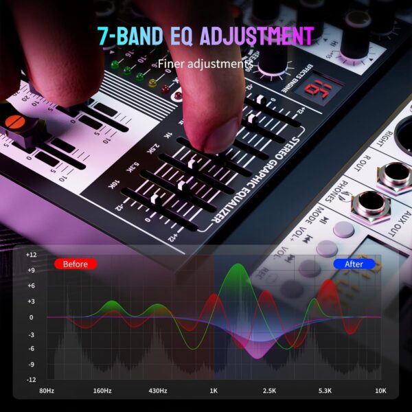Professional Audio Mixer,6 Channel Audio Interface Sound Board Mixing Console System with Monitor,16 DSP DJ Bluetooth Mixer Reverb Effect +48V Phantom For Karaoke Studio Streaming Recording - Image 2