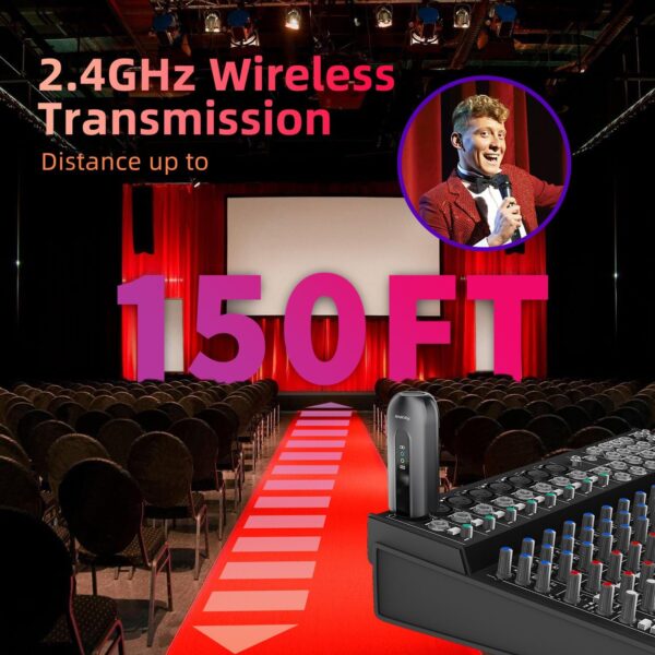 2.4GHz Wireless Microphone System XLR Mic Adapter, Audio Dynamic Transmitter Receiver for Mixer PA Speaker and DSLR Camera, 48V Phantom Power for Condenser Mic - Image 6