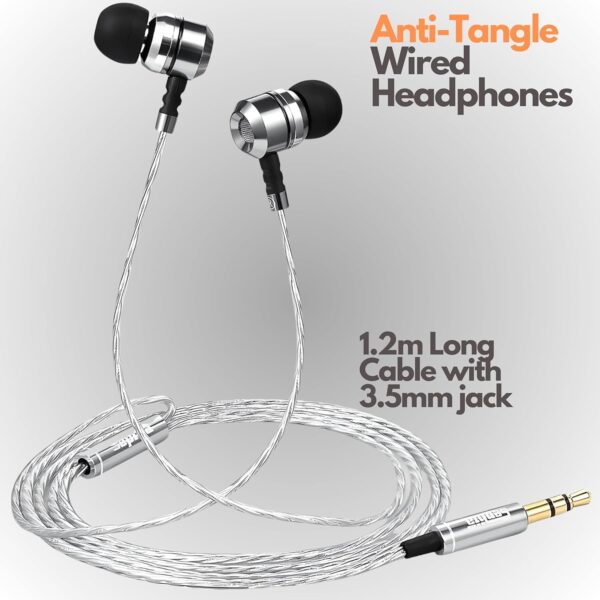 Sephia SP3060 Wired Headphones, HD Bass Driven Audio, Lightweight Aluminum Wired in Ear Earbud Headphones, S/M/L Ear Bud Tips, Earphone Case, 3.5mm Tangle-Free Cord, No Mic - Image 3