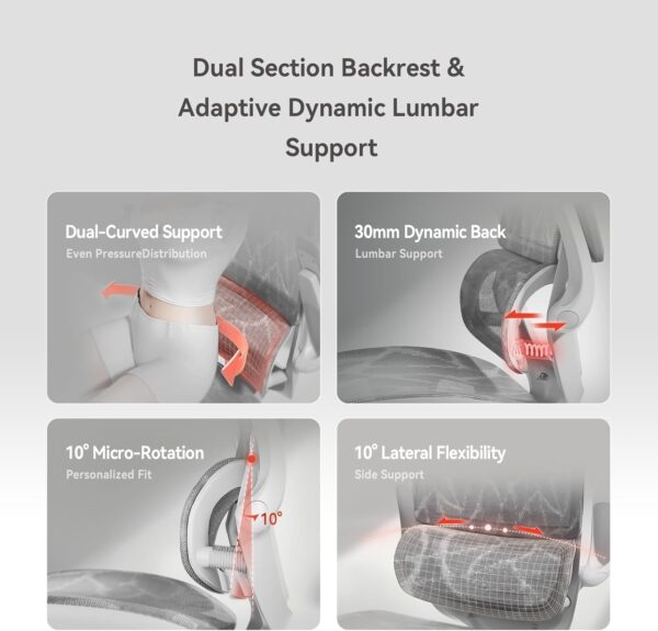 SIHOO M59AS Ergonomic Office Chair, Desk Chair with 3D Flip-up Armrests, Computer Chair with Dual Back Design and Adaptive Dynamic Lumbar Support - Image 5