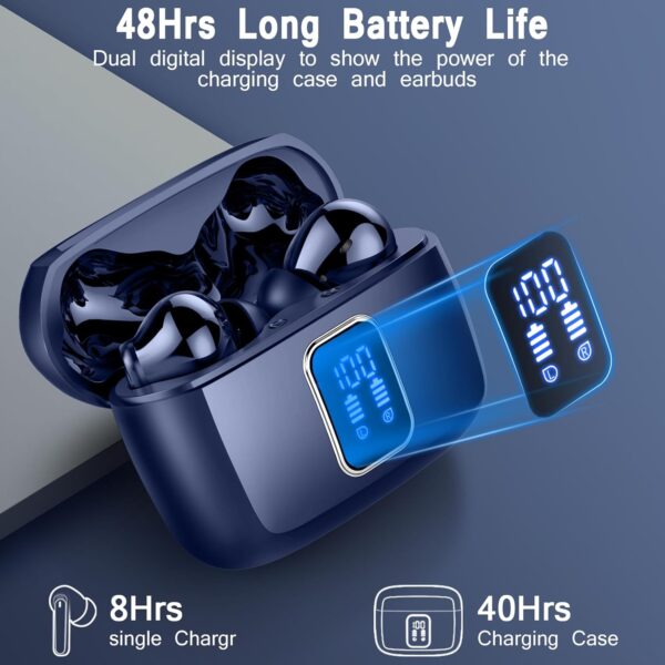 Wireless Earbuds, Bluetooth 5.3 Headphones, Ear Buds Wireless Earbuds Bluetooth with 4 ENC Noise Cancelling Mic, 48H Playtime Stereo, LED Power Display, IP7 Waterproof Wireless Earphones, Deep Blue - Image 4