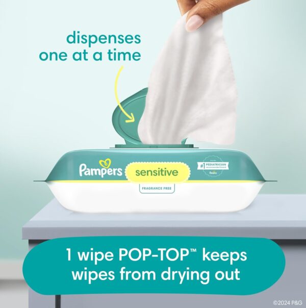 Pampers Sensitive Baby Wipes, Water Based, Hypoallergenic and Unscented, 8 Flip-Top Packs, 4 Refill Packs (1008 Wipes Total) - Image 9