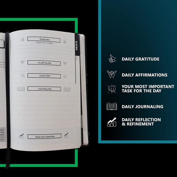 Bro Journal: 12-Week Gratitude, Mindfulness, and Personal Development Journal for Men (Adults & Teens) | Unique Daily Content, Prompts, Activities, and Tips | For Self-Care & Mental Health | A5 Size - Image 3