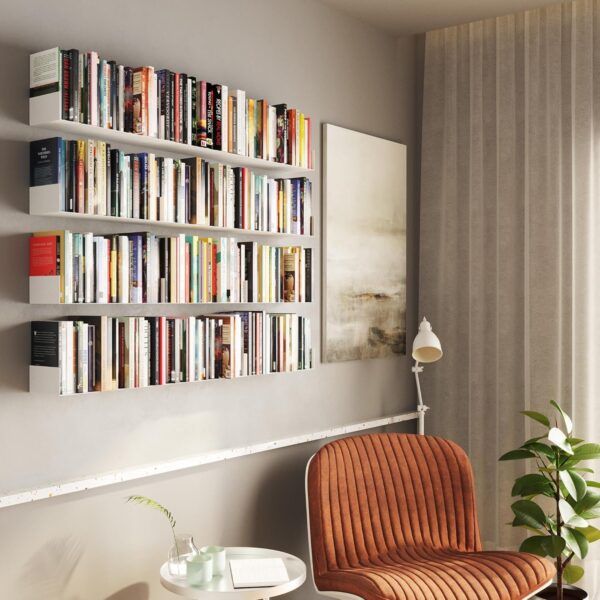 Wallniture Bali Sturdy Metal U Shape Bookshelf - Wall Mountable CD DVD Storage Multi-Purpose Display Rack in White - Image 4