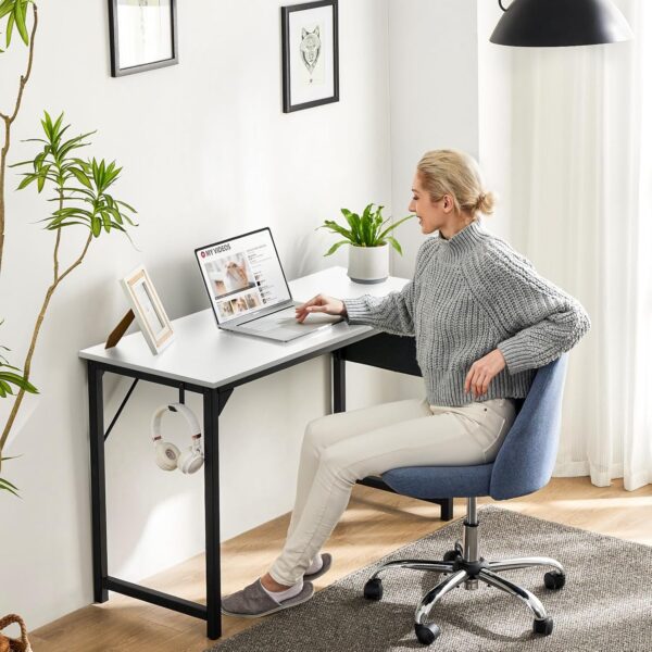 Sweetcrispy Computer Desk - 32 Inch Small Office Writing Work Study Kids Student Teacher Home Bedroom Table Storage Bag Headphone Hooks & no Wheels - White - Image 2