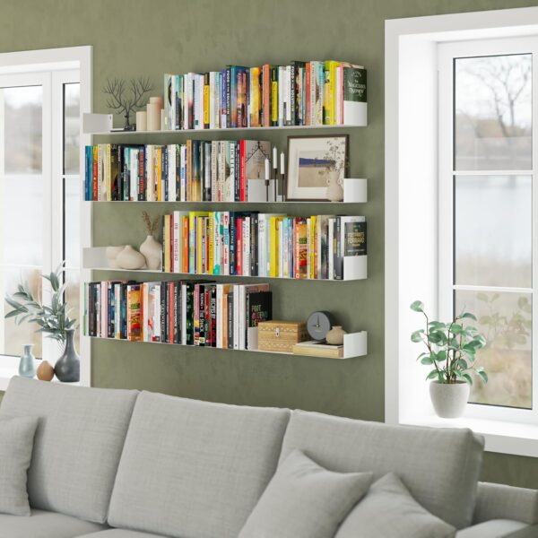 Wallniture Bali Sturdy Metal U Shape Bookshelf - Wall Mountable CD DVD Storage Multi-Purpose Display Rack in White - Image 7