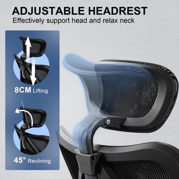SIHOO M57 Ergonomic Office Chair with 3 Way Armrests Lumbar Support and Adjustable Headrest High Back with Tilt Function (Black) - Image 6