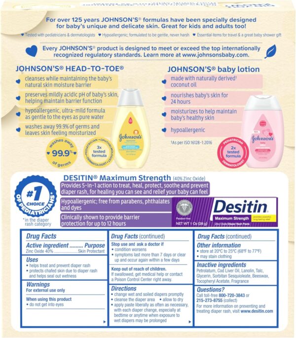 Johnson's Baby Care Essentials Gift Set, Body Lotion, & Zinc Oxide Diaper Rash Paste for Baby's Delicate Skin, Value Pack, Travel-Size, Bath Essentials Must Haves, Baby Gifts, 3 Items - Image 8