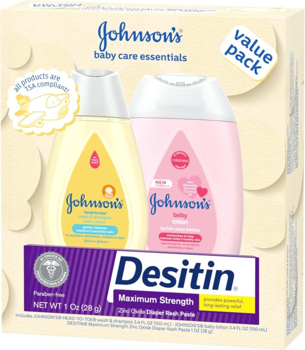 Johnson's Baby Care Essentials Gift Set, Body Lotion, & Zinc Oxide Diaper Rash Paste for Baby's Delicate Skin, Value Pack, Travel-Size, Bath Essentials Must Haves, Baby Gifts, 3 Items - Image 6