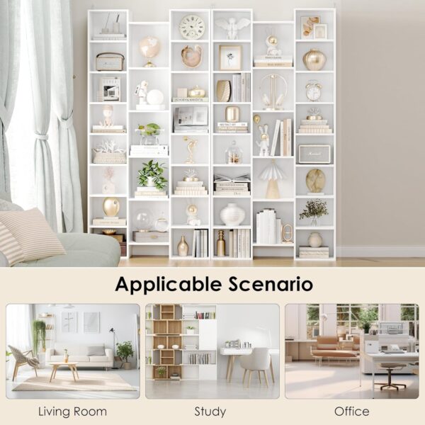 FOTOSOK Triple Wide 8 Tier Media Storage Tower Rack, White Bookshelf 71’’ Large CD DVD Storage Tower Rack with Adjustable Shelves, Tall Bookshelf Cube Storage Organizer Shelf for Home Office, White - Image 5