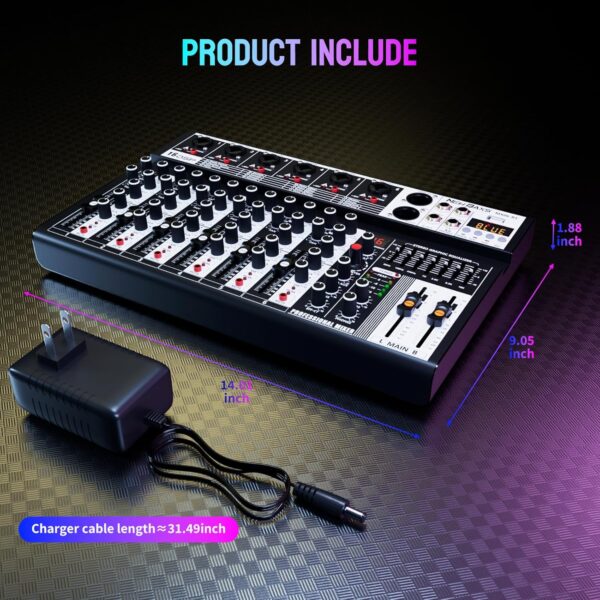 Professional Audio Mixer,6 Channel Audio Interface Sound Board Mixing Console System with Monitor,16 DSP DJ Bluetooth Mixer Reverb Effect +48V Phantom For Karaoke Studio Streaming Recording - Image 8