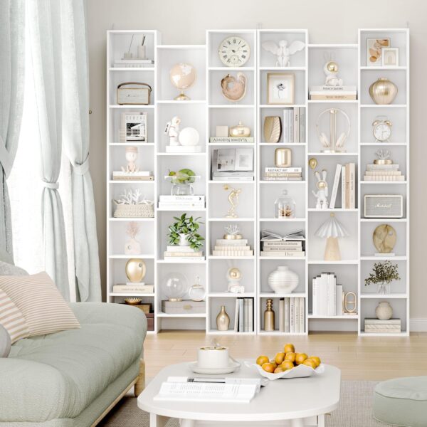 FOTOSOK Triple Wide 8 Tier Media Storage Tower Rack, White Bookshelf 71’’ Large CD DVD Storage Tower Rack with Adjustable Shelves, Tall Bookshelf Cube Storage Organizer Shelf for Home Office, White - Image 4