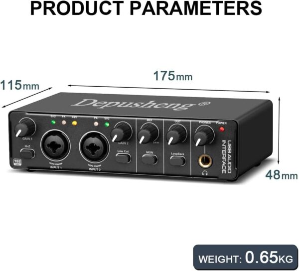 Depusheng RX2 usb audio interface computer recording sound card, home studio audio interface, can connect 48V condenser microphone, guitar recording - Image 9