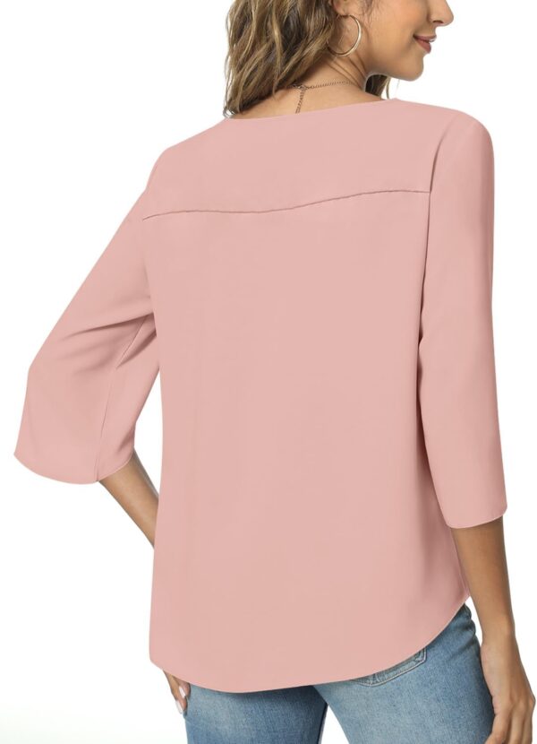 TAOHUADAO Womens 2025 Summer 3/4 Sleeve Tunic Tops Chiffon Work Blouse V-Neck Dressy Casual Shirt - Image 3