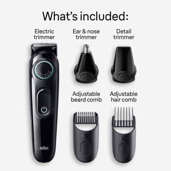 Braun All-In-One Style Kit Series 3 3450, 5-in-1 Trimmer for Men with Beard Trimmer, Ear & Nose Trimmer, Hair Clippers & More, Ultra-Sharp Blade, 40 Length Settings and Washable - Image 2