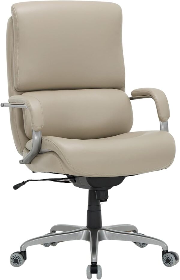 Executive Leather Office Chair – Ergonomic High-Back Desk Chair with Lumbar Support, Flip-up Arms, Adjustable Height, Silent Wheels, Padded Cushion for Home & Office Use,Beige