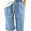 YFJRBR Shorts for Women Knee Length Plus Size Summer Casual Beach Elastic Waist Drawstring Comfy Trendy Shorts - Image 4
