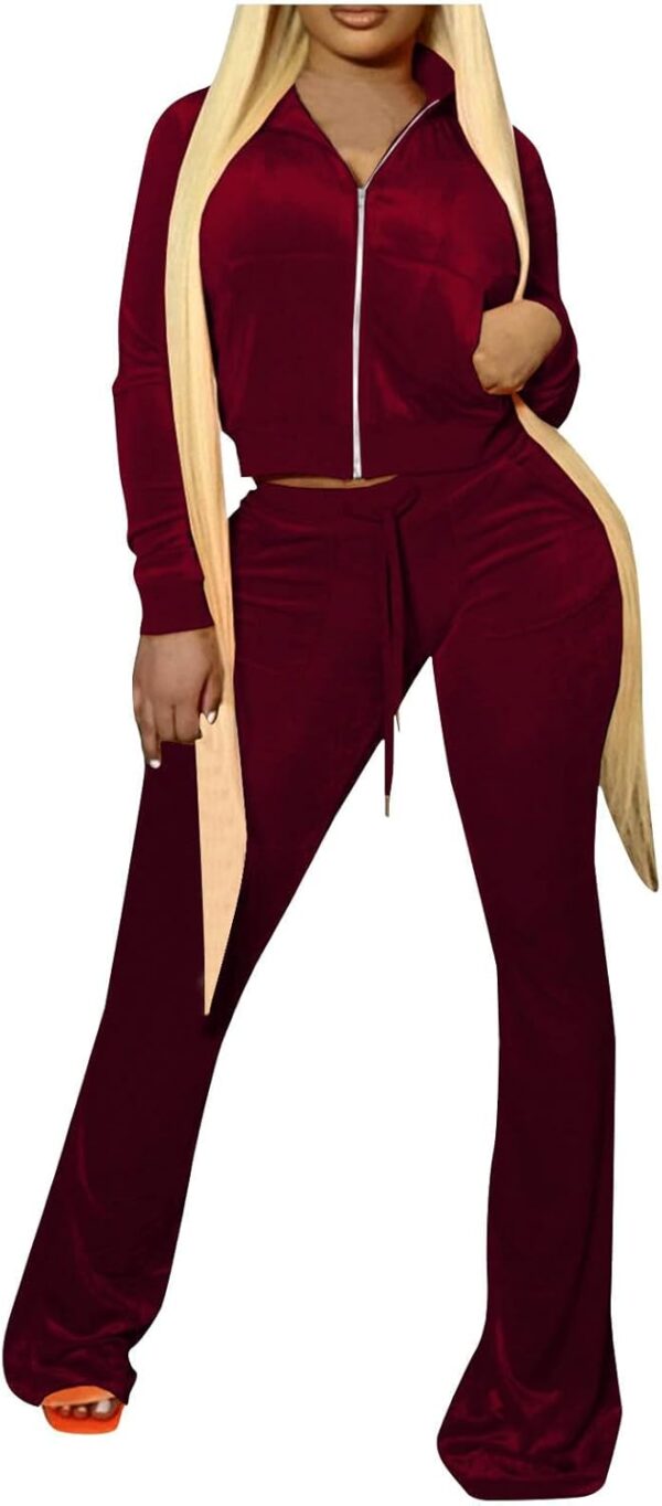 SMIDOW Women 2 Piece Lounge Sets Velour Tracksuit Zip Crop Sweatsuit Fall Outfits 2023 Fashion Trending Now Sweatsuits