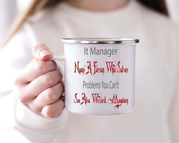 It Program Manager's Gift, Graduation Present for a Sister - Gift for It Manager Definition Of Technology on Multicolor 12 Oz White Stainless Steel Camping Mug - Image 3