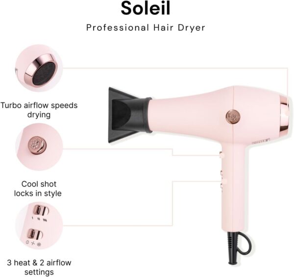 L'ANGE HAIR Soleil Professional Hair Dryer | 3 Heat Settings & 2 Airflow Settings | Cool Shot Locks-in Style | Professional Length Cord | Best Lightweight Hair for Smooth Blowouts (Blush) - Image 2