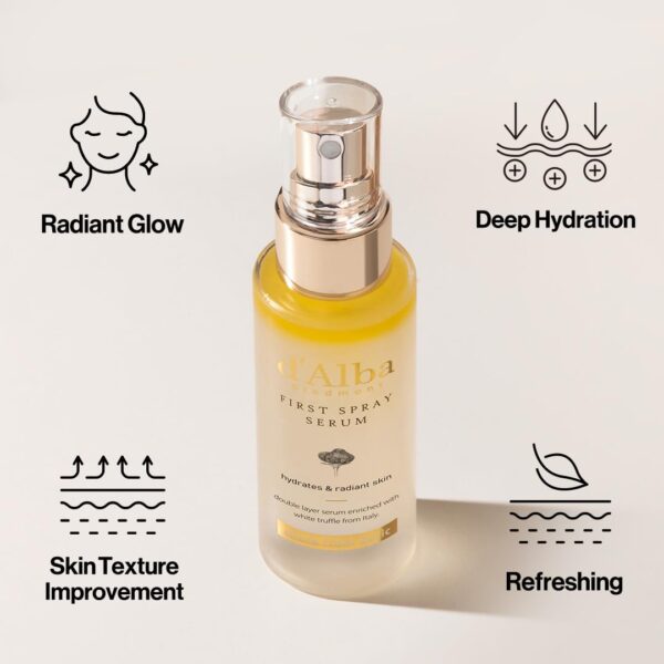 d'alba Piedmont Italian White Truffle First Spray Serum, Vegan Skin Care, Hydrating Face Moisturizer, Glow Serum for Radiant Skin, Non Comedogenic, All In One Mist (1.69 fl oz.) - Image 5