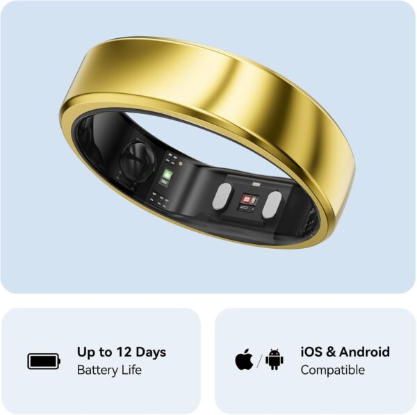 RingConn Gen 2, World’s First Smart Ring with Sleep Apnea Monitoring, No APP Subscription, 12-Day Battery Life, Stress/Heart Rate/Women's Health Tracker, Android & iOS Compatible (Gold, Size 10) - Image 6