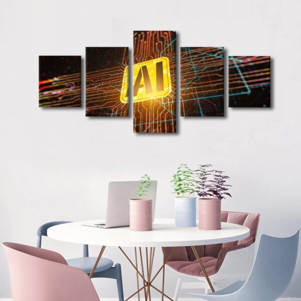 TUMOVO Wall Art for Office Technology Concept Pictures Print On Canvas Canvas Artwork Wall Decor Technology Chip Details Canvas Prints Wall Art Decor Canvas Wall Art Ready to Hang, 50"x24" - Image 2