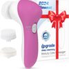 COSLUS Facial Cleansing Brush Silicone Face Scrubber: 2 in1 FBS-D Electric Exfoliating Rotating Massage Device Waterproof Deep Cleaning Exfoliation Spa Machine - Electronic Skin Care Wash System