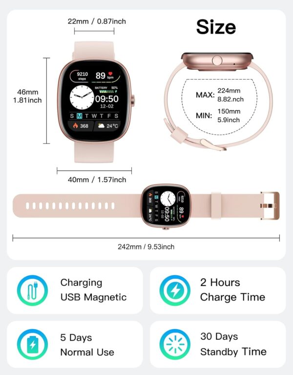 Fitness Tracker 2025 Ver. (Answer/Make Calls), 1.85" Smart Watch Fitness Watches for Women Men with 24/7 Heart Rate Blood Oxygen Monitor Sleep Tracker 100+ Sport Modes IP68 Waterproof (Pink) - Image 8