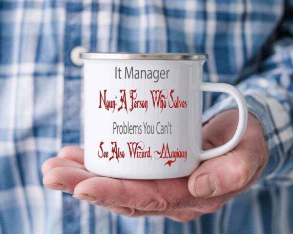 It Program Manager's Gift, Graduation Present for a Sister - Gift for It Manager Definition Of Technology on Multicolor 12 Oz White Stainless Steel Camping Mug - Image 5