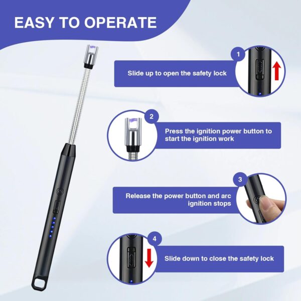 Candle Lighter, Lighter Electric Lighter, Rechargeable Type C Lighters Arc Lighter with LED Battery Display, Flameless Long Lighters for Candles Grill BBQ Camping (Black) - Image 4